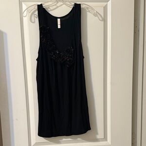 Black Sleeveless Top with Floral Detail